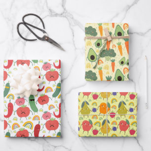 Feuille De Papier Cadeau Fruits et légumes de ferme cool carrelés motif