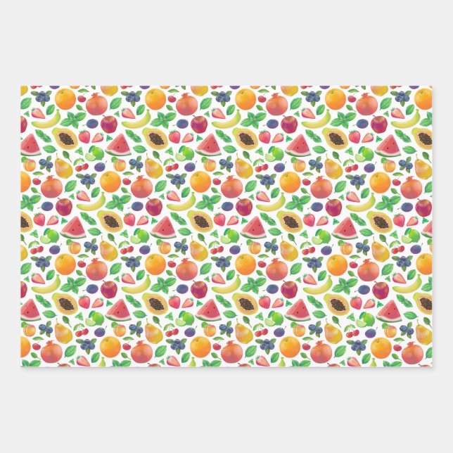 Feuille De Papier Cadeau Fruits juteux colorés (Devant)