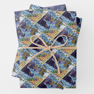 Feuille De Papier Cadeau Full Moon over Reindeer With Sleigh