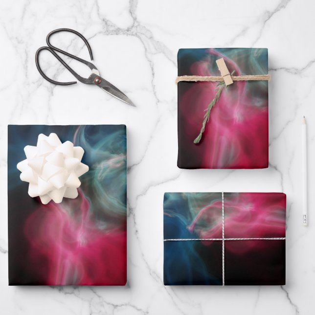 Feuille De Papier Cadeau fumée rose et bleue abstraite (Recto)