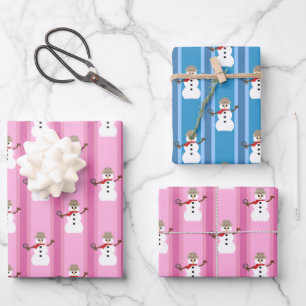 Feuille De Papier Cadeau Fun and Fancy Pink & Blue Snowman Inspecteur