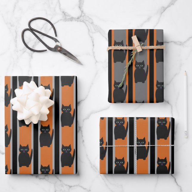 Feuille De Papier Cadeau Fun and Fun Halloween Chats noirs (Recto)
