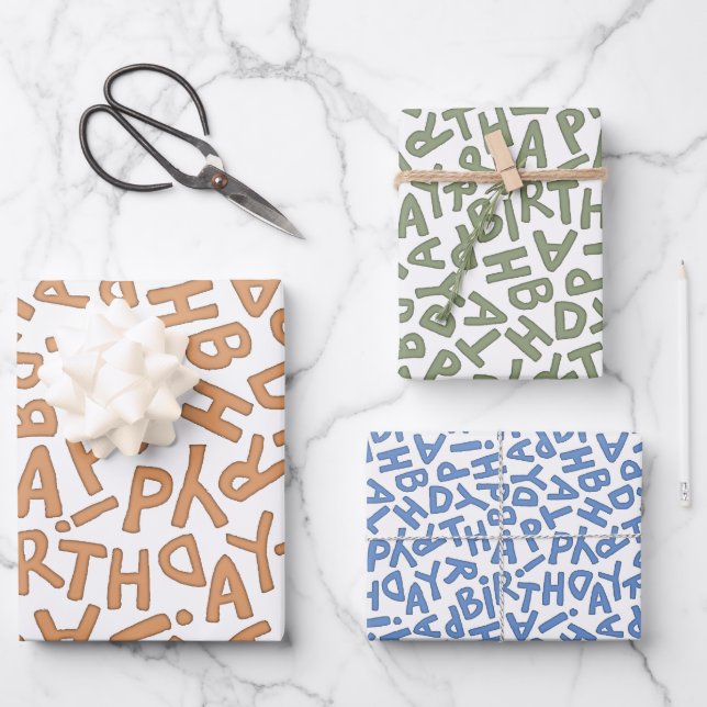 Feuille De Papier Cadeau Fun Bold Joyeux Anniversaire Fête (Recto)