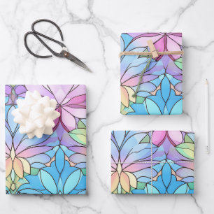 Feuille De Papier Cadeau Fun Coloré Vitre Vitré Motifs Fleur