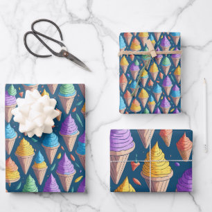 Feuille De Papier Cadeau Fun Colorful Rainbow Ice Cream Cones Anniversaire 
