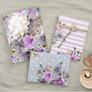 Feuille De Papier Cadeau Fun Fun Fun Girly rose bleu violet rayure florale 