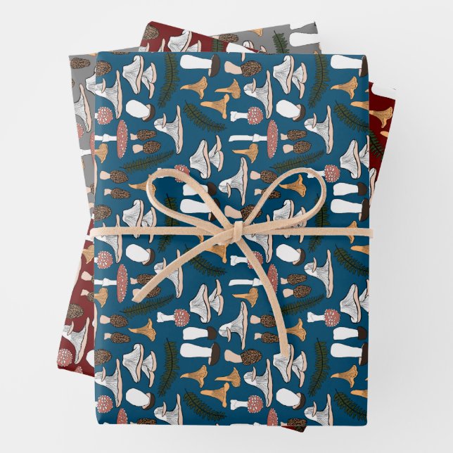 Feuille De Papier Cadeau Fun Fungi Champagne Motif de fougère (En situation)