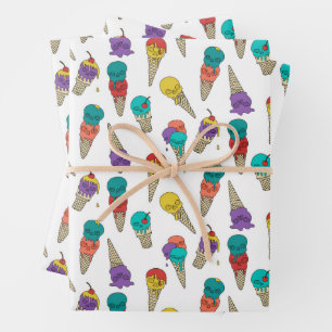 Feuille De Papier Cadeau Fun Melty Summer Goth Crâne Crème glacée bijou bla