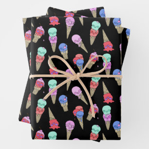 Feuille De Papier Cadeau Fun Melty Summer Goth Crâne glace crème pastel noi