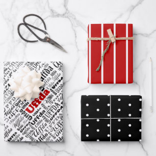 Feuille De Papier Cadeau Fun Norwegian Red Stripe Black & White Dots Uffda