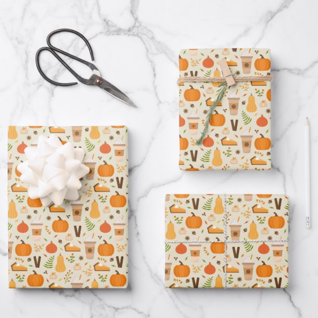 Feuille De Papier Cadeau Fun Orange Fall Motif (Recto)