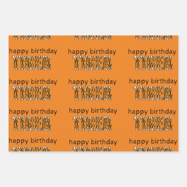 Feuille De Papier Cadeau Fun Orange Happy Birthday Tiger (Devant)