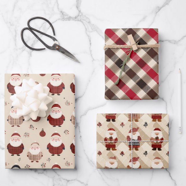 Feuille De Papier Cadeau Fun Red and Beige Christmas   (Recto)