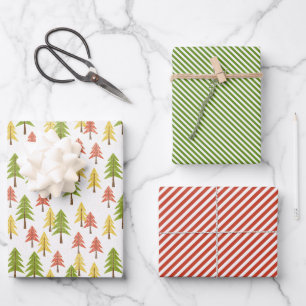 Feuille De Papier Cadeau Fun Red Green Jaune Abstrait Pine Tree Motif
