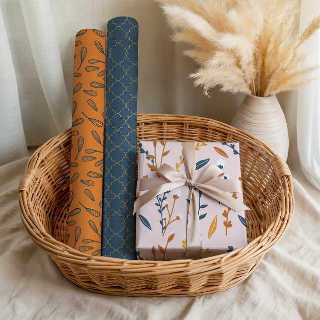 Feuille De Papier Cadeau Fun Rose Orange Bleu Floral Géométrique (Créateur téléchargé)
