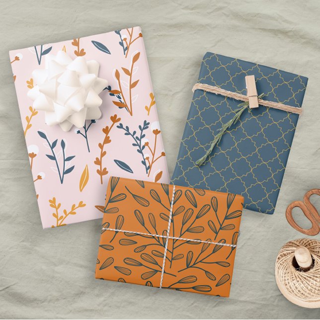 Feuille De Papier Cadeau Fun Rose Orange Bleu Floral Géométrique (Créateur téléchargé)