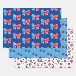 Feuille De Papier Cadeau Fun Rouge Blanc et Bleu Conçu