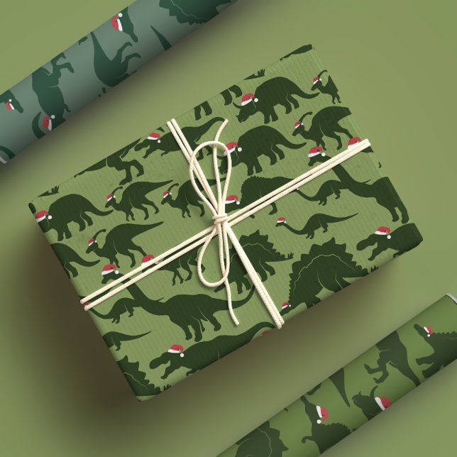 Feuille De Papier Cadeau Fun & Whimssar Noël Vacances Green Dinosaur (Créateur téléchargé)