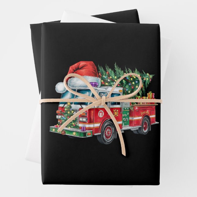 Feuille De Papier Cadeau Funky Camion Santa Hat Feux de Noël Lumières (En situation)