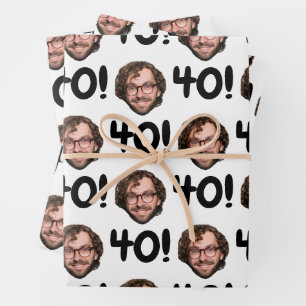 Feuille De Papier Cadeau Funky Custom Face Photo Anniversaire Noir Blanc