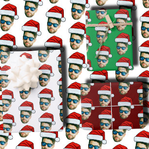 Feuille De Papier Cadeau Funky Custom Face Photo Père Noël Casquette Noël