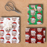 Feuille De Papier Cadeau Funky Custom Face Photo Père Noël Head Christmas<br><div class="desc">Drôle personnalisé photo Père Noël Head Enveloppement de Noël Feuilles papier</div>