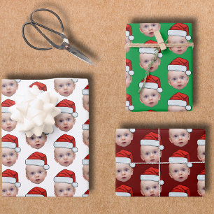 Feuille De Papier Cadeau Funky Custom Face Photo Père Noël Head Christmas