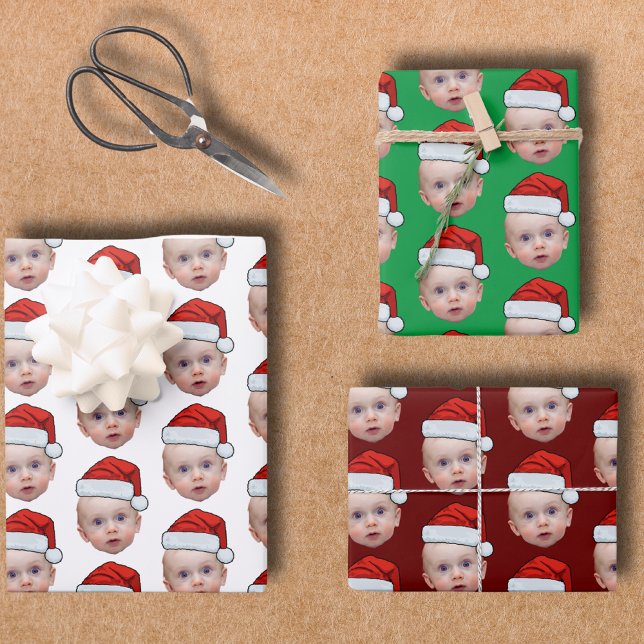 Feuille De Papier Cadeau Funky Custom Face Photo Père Noël Head Christmas (Créateur téléchargé)