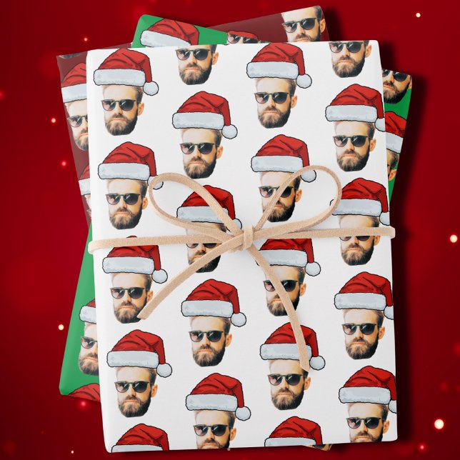 Feuille De Papier Cadeau Funky Custom Face Photo Santa Hat Noël (Créateur téléchargé)