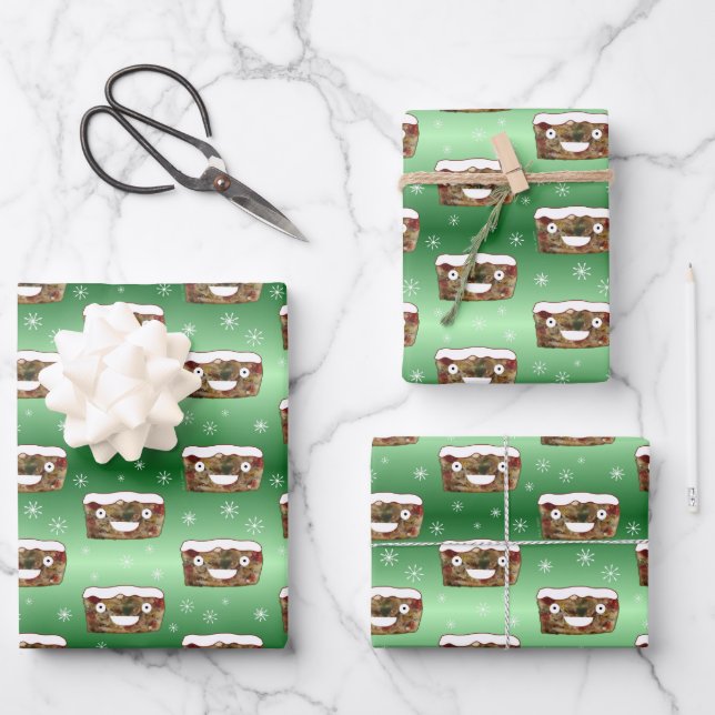 Feuille De Papier Cadeau Funky Noël Fruitcake Motif Vert (Recto)
