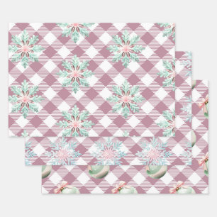 Feuille De Papier Cadeau Funky rose Noël En vichy Motif