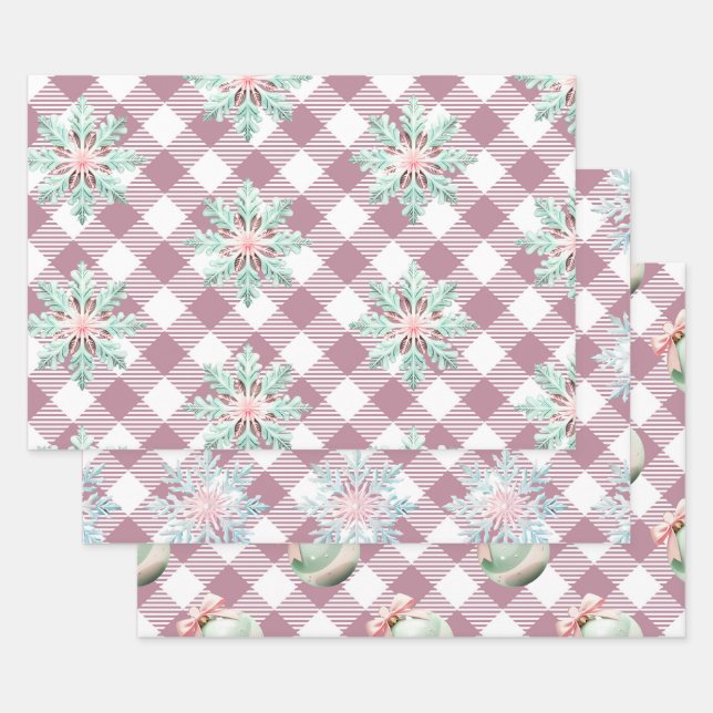 Feuille De Papier Cadeau Funky rose Noël En vichy Motif (Lot)