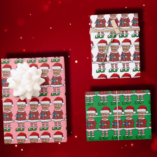 Feuille De Papier Cadeau Funky Trump Personnalisé Visage Photo Elf Christma (Créateur téléchargé)
