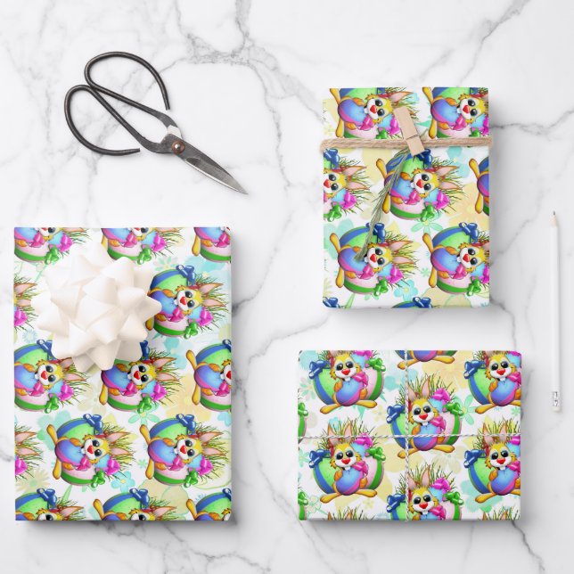 Feuille De Papier Cadeau Funny Bunny biting an Easter Egg (Recto)