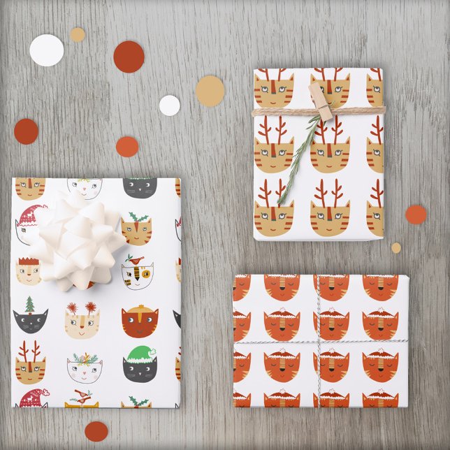Feuille De Papier Cadeau Funny Chat Motif Noël (Funny Christmas cat wrapping paper sheets)