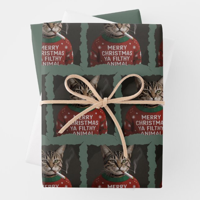 Feuille De Papier Cadeau Funny Christmas Smoking Cat Sarcastic Holiday Meme (En situation)
