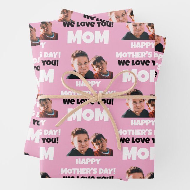 Feuille De Papier Cadeau Funny Custom Kids Face Photo Joyeuse fête des mère (En situation)