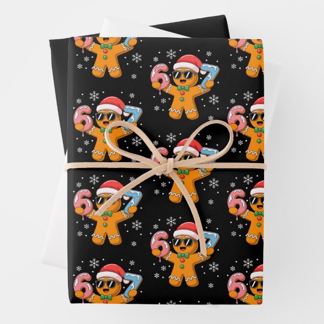 Feuille De Papier Cadeau Funny Gingerbread Six Seven 67 Ice Cream Drip Xmas (En situation)