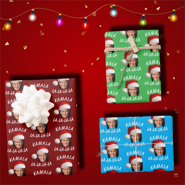 Feuille De Papier Cadeau Funny Kamala Harris Face Santa Hat Noël (Créateur téléchargé)