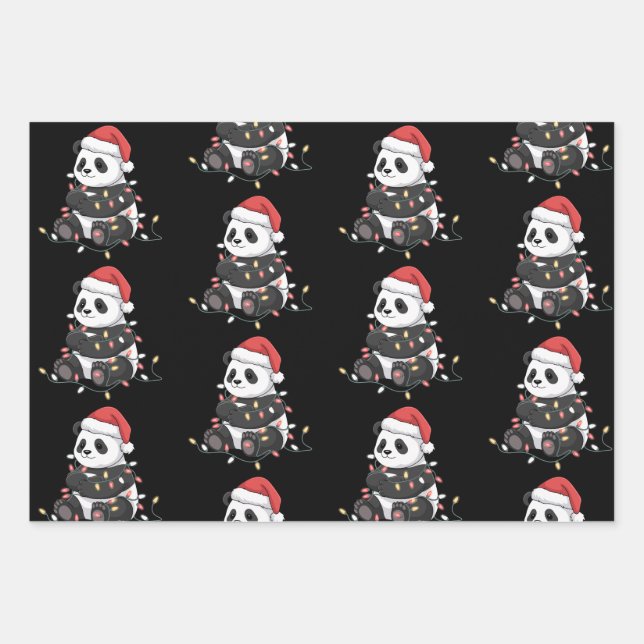 Feuille De Papier Cadeau Funny Panda Christmas Animal Lights Lover (Devant)
