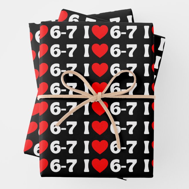 Feuille De Papier Cadeau Funny Six Seven Meme “I Love 6-7” Pattern (En situation)