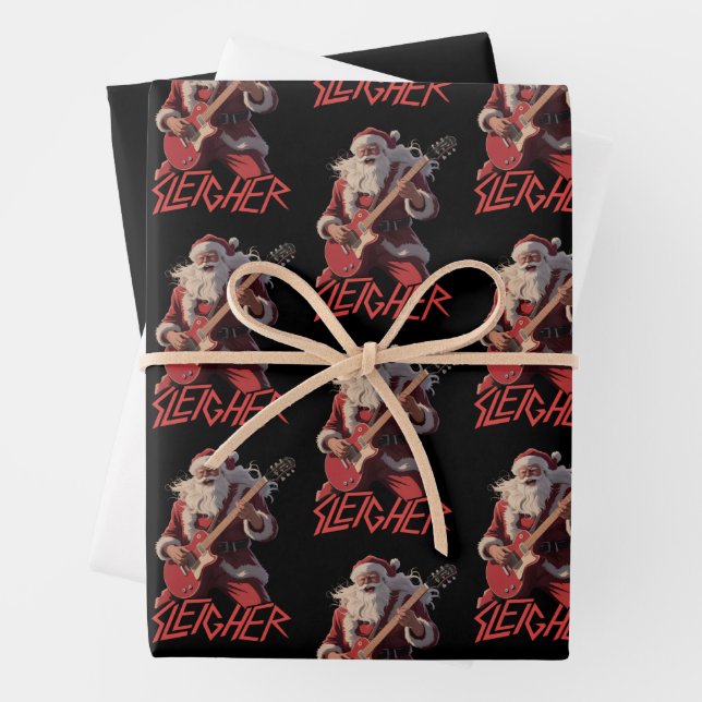 Feuille De Papier Cadeau Funny Sleigher Metal Band Rock Santa Christmas (En situation)