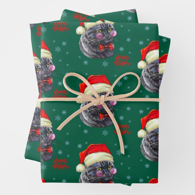 Feuille De Papier Cadeau Funny Sophisticated Santa Hat Cat (En situation)