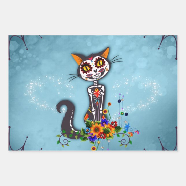 Feuille De Papier Cadeau Funny sugar skeleton cat (Devant)