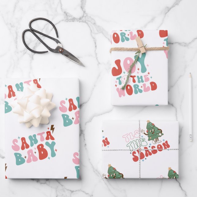 Feuille De Papier Cadeau Funny Super Noël des années 1970 (Recto)