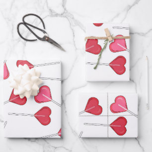 Feuille De Papier Cadeau Funny Valentine Red Heart   Motif Lollipop