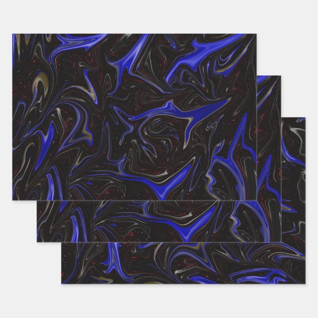 Feuille De Papier Cadeau "Galactic Swirl : Le marbre de l'espace bleu et no (Lot)