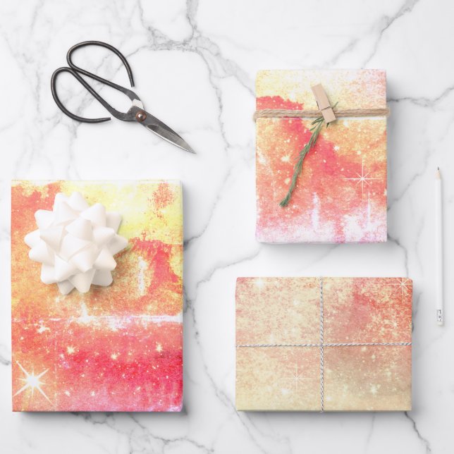 Feuille De Papier Cadeau Galaxie aquarelle rose (Recto)