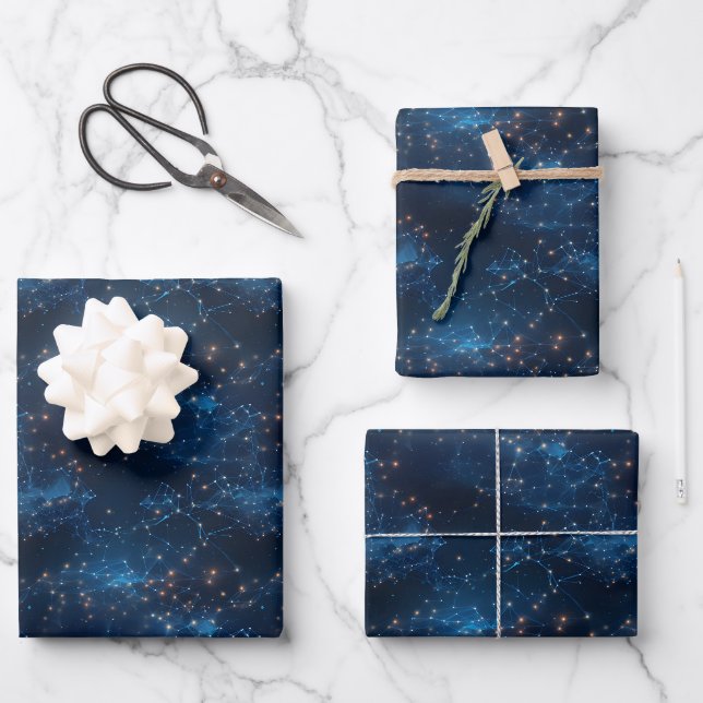 Feuille De Papier Cadeau Galaxie Bleue Abstrait (Recto)