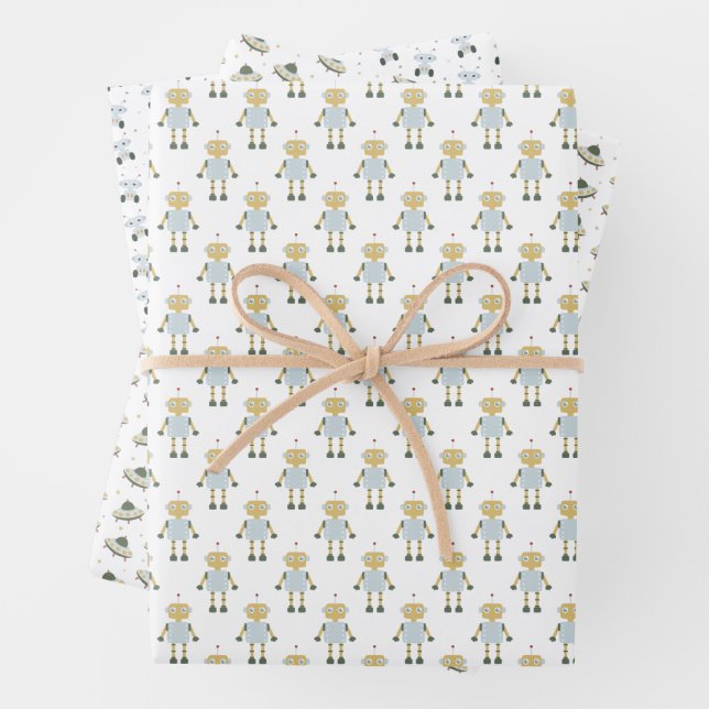 Feuille De Papier Cadeau Galaxie de fusée spatiale Fun Pastel (En situation)
